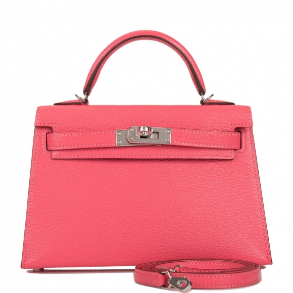 Hermes Rose Lipstick Chevre Sellier Kelly 20cm Palladium Hardware