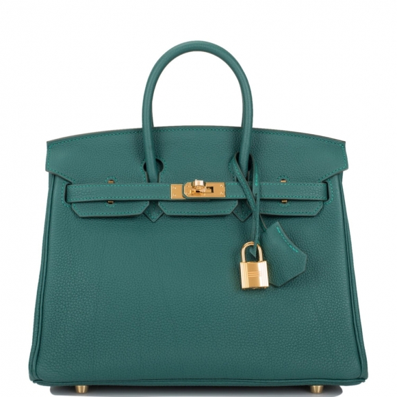 Hermes Malachite Togo Birkin 25cm Gold Hardware